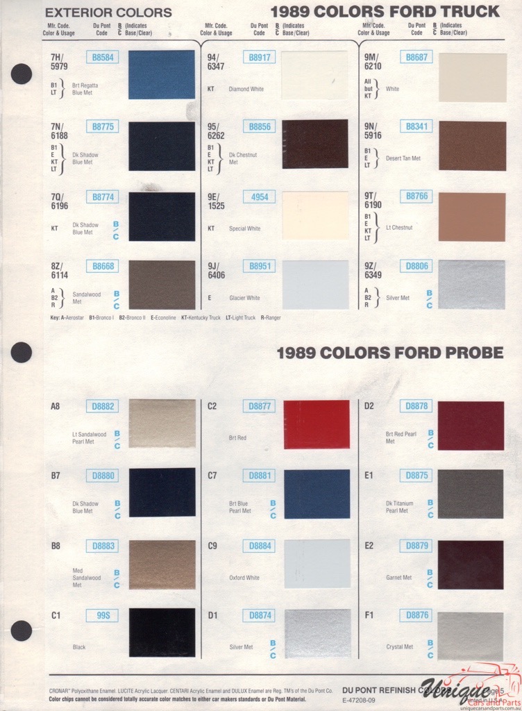 1989 Ford Paint Charts DuPont 7